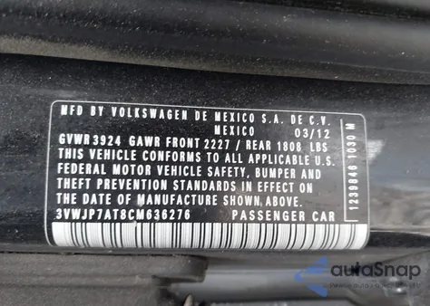 2012 Volkswagen Beetle 2.5L from USA, damaged, VIN 3VWJP7AT8CM636276